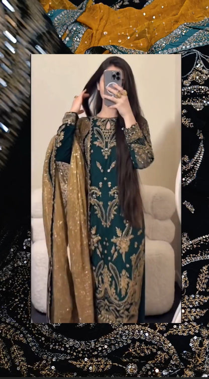 3pc Jazmin chaman green velvet