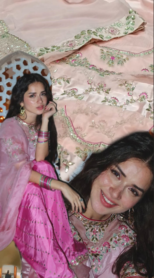 3pc aeena khan pink silk