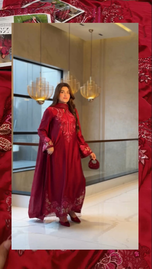 3pc Chilli red silk