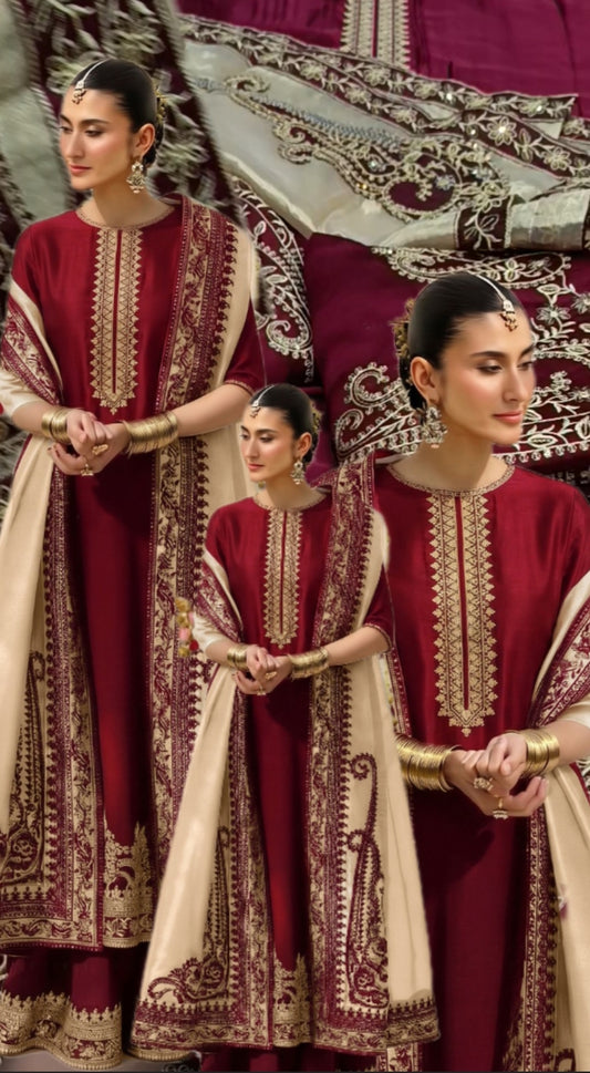 3pc dyot maroon silk