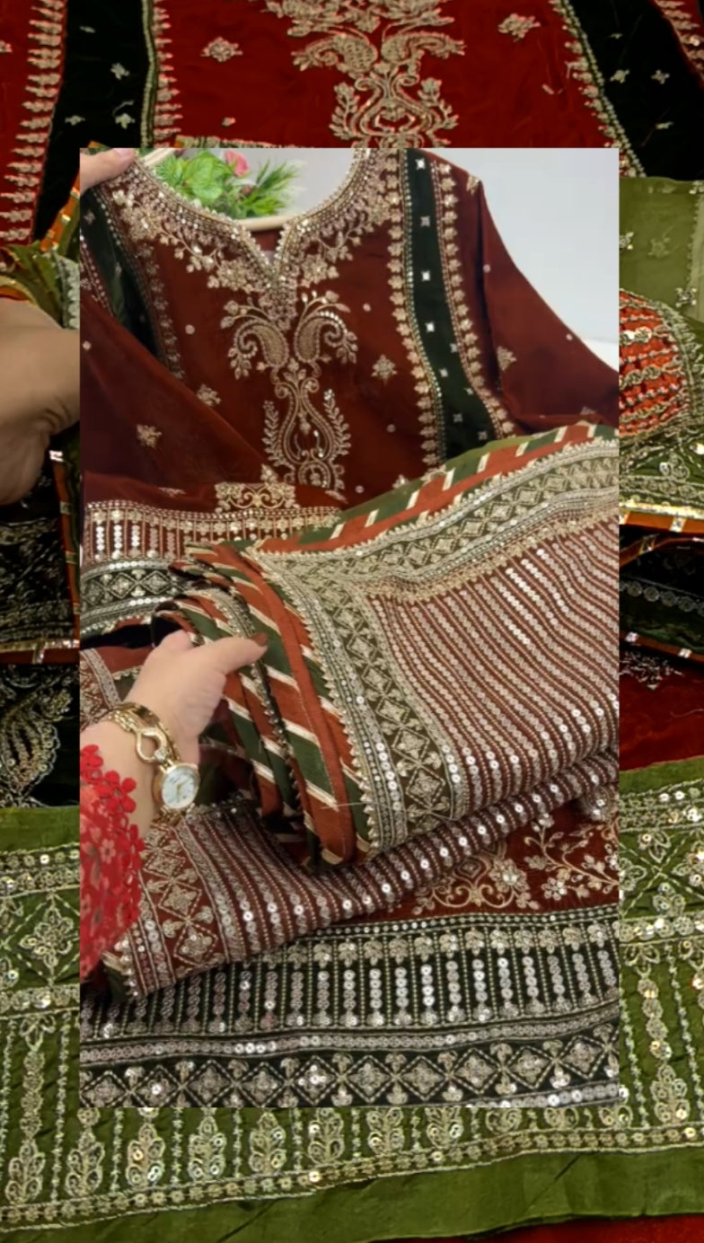 3pc Aneelas allizah valvet rust