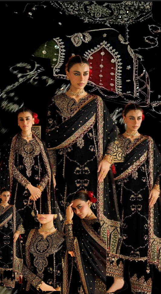 3pc Sadaf kanwal black valvet