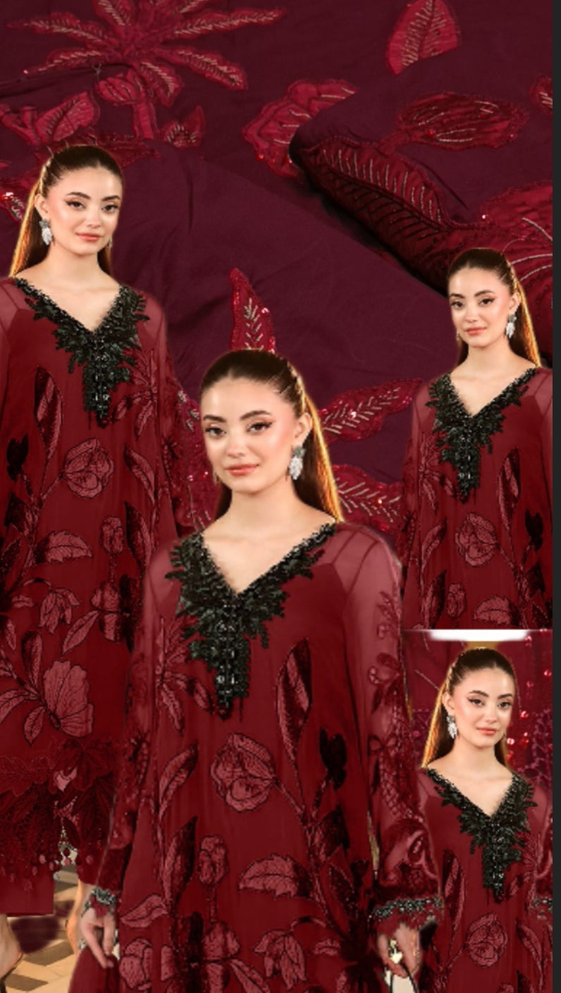 3pc pakeeza maroon dhanak