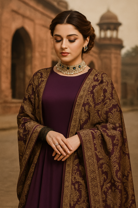 3PC DHANAK HEAVY SHAWL PAN PATA PURPLE