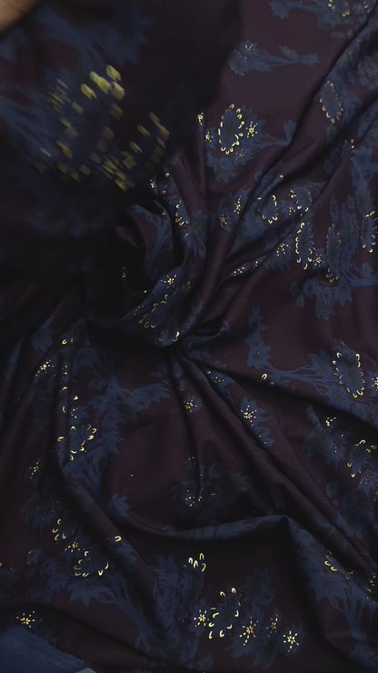 2PC CHINA SILK GOLD STAMP PLUM BLUE