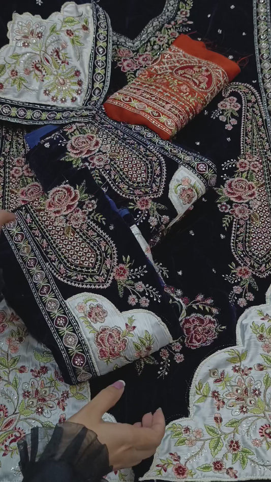 3pc Valvet ethnic kaftan Navy blue