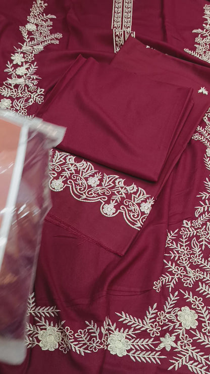 Winter Dhanak 2PC Suit – Side Chalk Embroidery Mehroon