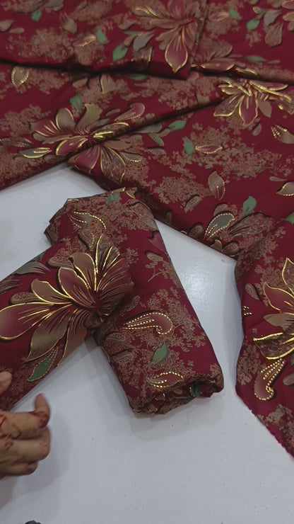 China Silk 2PC Suit – Gold Print Design maroon