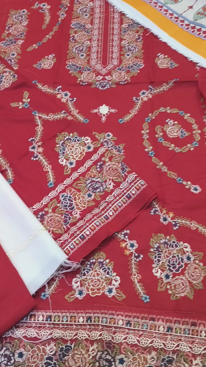 Zara Shahjahan Inspired 3PC Embroidered Dhanak Suit | Winter Collection RED