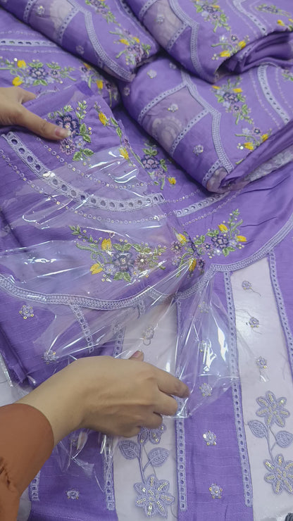 3pc Wool dhanak Maria b miyan lilac