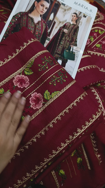 3pc Dhanak maria b inspired ayza Khan maroon