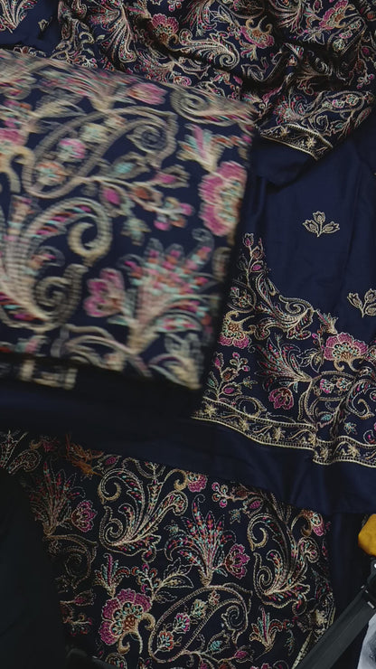 WINTER BAREEZE 3PC HEAVY EMBROIDRY PARDA NAVY BLUE