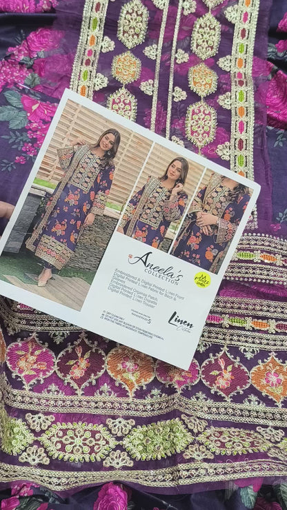 3PC Linen Dress Replica of Aneelas – SABYASACHI PURPLE