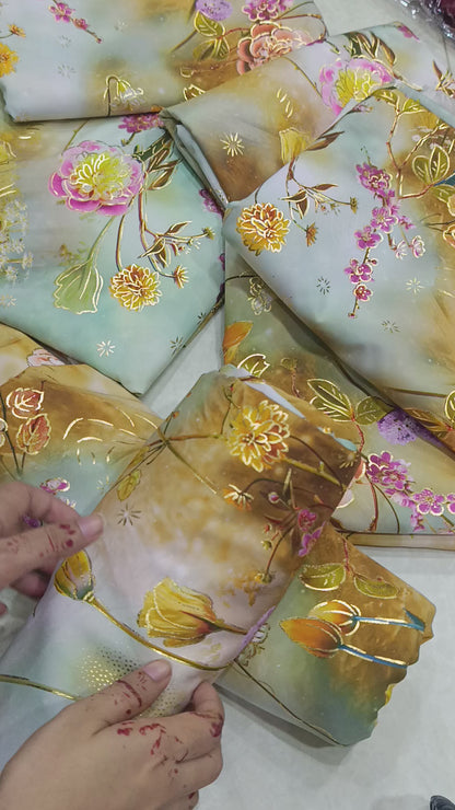 2PC CHINA SILK GOLD STAMP PISTA YELLOW