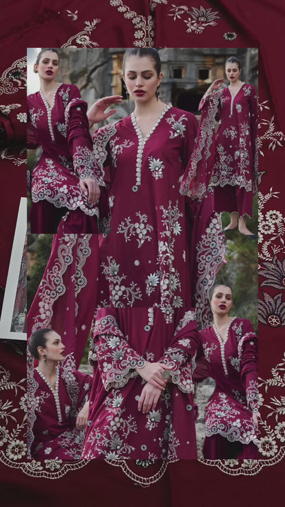 3pc Hussain rehar mahroon