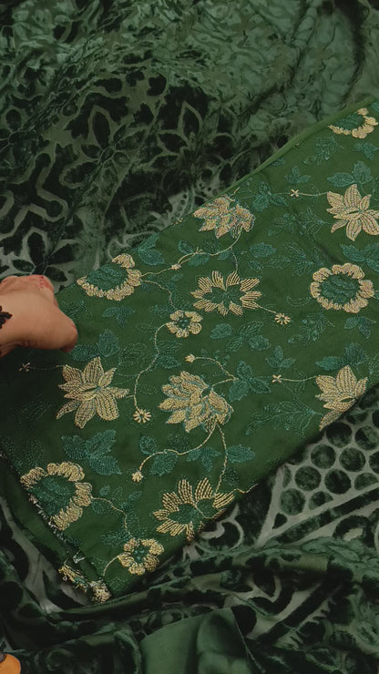 Palachi Shawl 3PC Dhanak Winter Suit green palachi flower