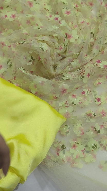 Luxury 3PC Fancy Dress3D YELLOW FLOWER