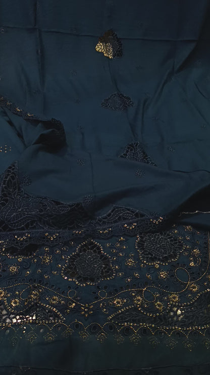 Luxury Dhanak Heavy Embroidered Shirt with Dissolving Cutwork Shiffli ZINK