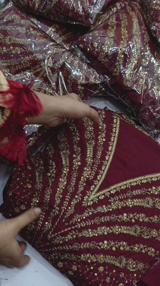 3pc jazmin Silk maroon
