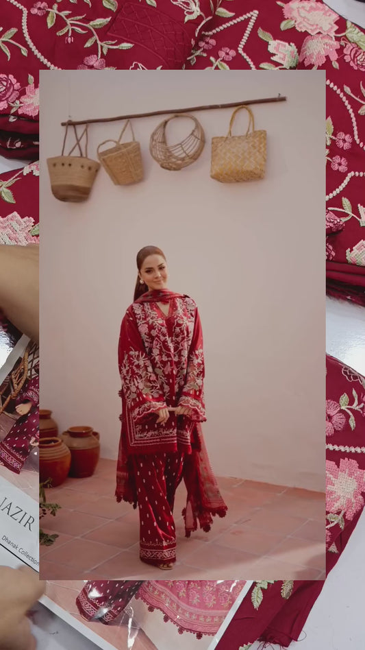 3pc Sobia nazir Dhanak maroon komal