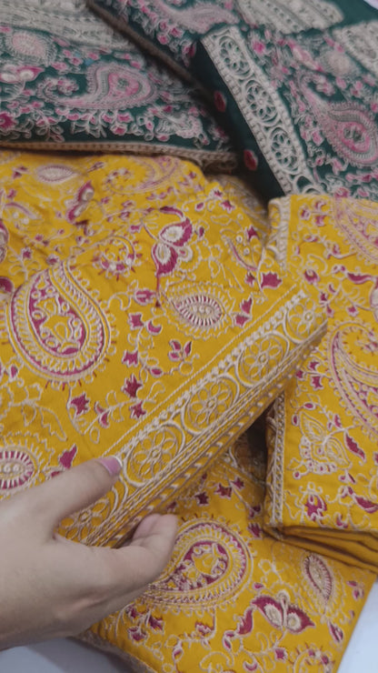 2pc Winter dhanak yellow boarder
