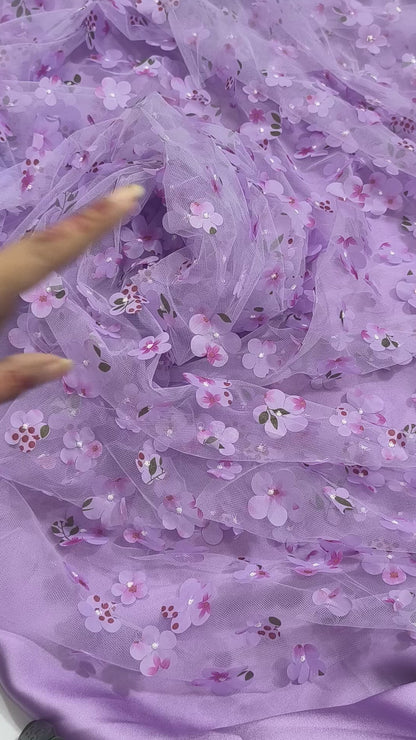 3D FOLWER FANCY 3PC DRESS FANCY  Wear 3D LILAC FLOWER