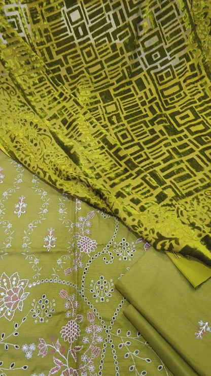 PC Dhanak Dress with Heavy Embroidery | Light Embroidered Sleeves & Back | Plain Trouser & Palachi Shawl DHAANI