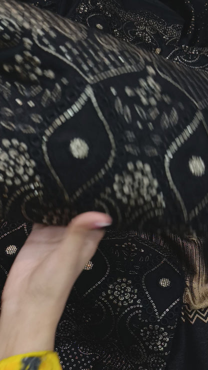3pc Dhanak lazerkari with kanni shawl Black