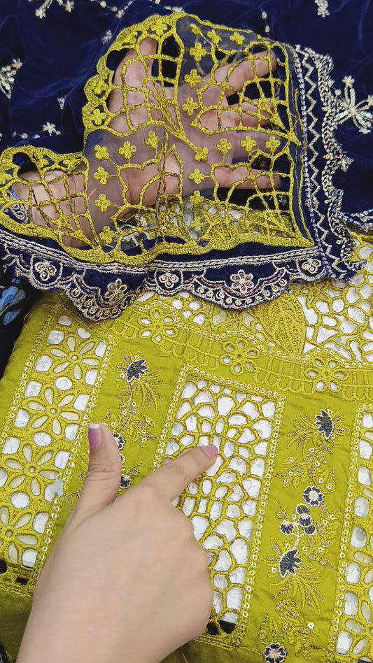 3pc Dhanak with 9000 micro valvet shawl Dhani Blue