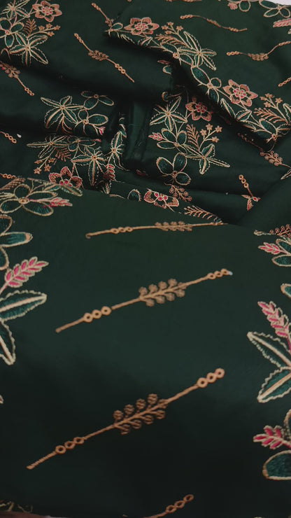 2pc dhanak heavy embroidry 3 laari GREEN