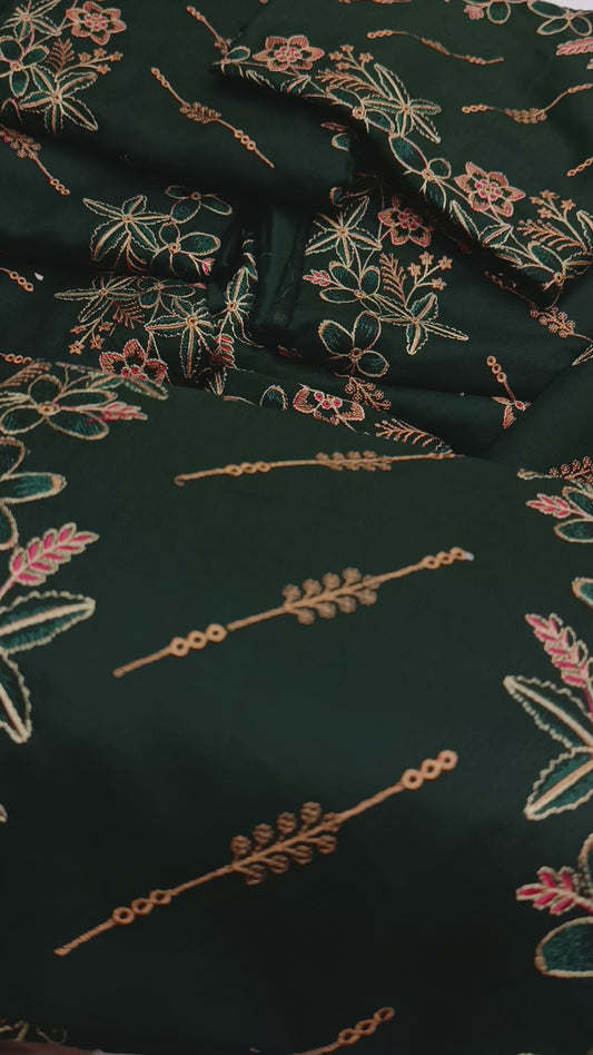 2pc dhanak heavy embroidry 3 laari GREEN