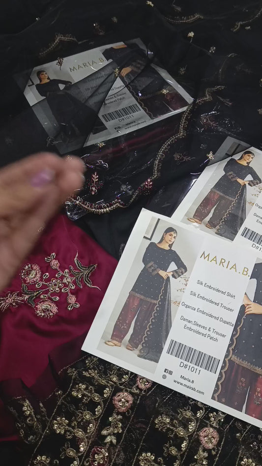 3pc silk naimal black maroon