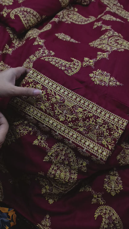 3pc bareeze paan jaal maroon