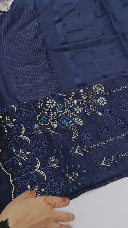 Asim Jofa Dupe 3PC Winter Dhanak Suit blue laari