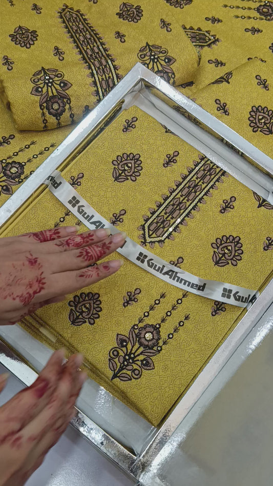Printed Dhanak 3PC Suit with Center Panel Embroidery | GUL AHMAD YELLOW
