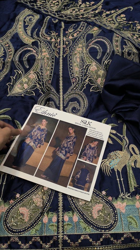 2pc shinwari blue silk