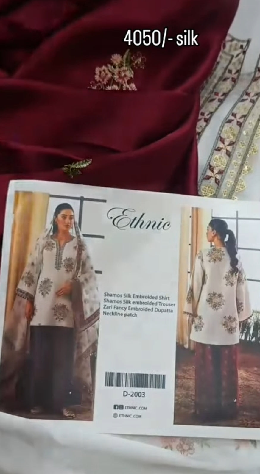 3pc ethnic white mehroonsilk