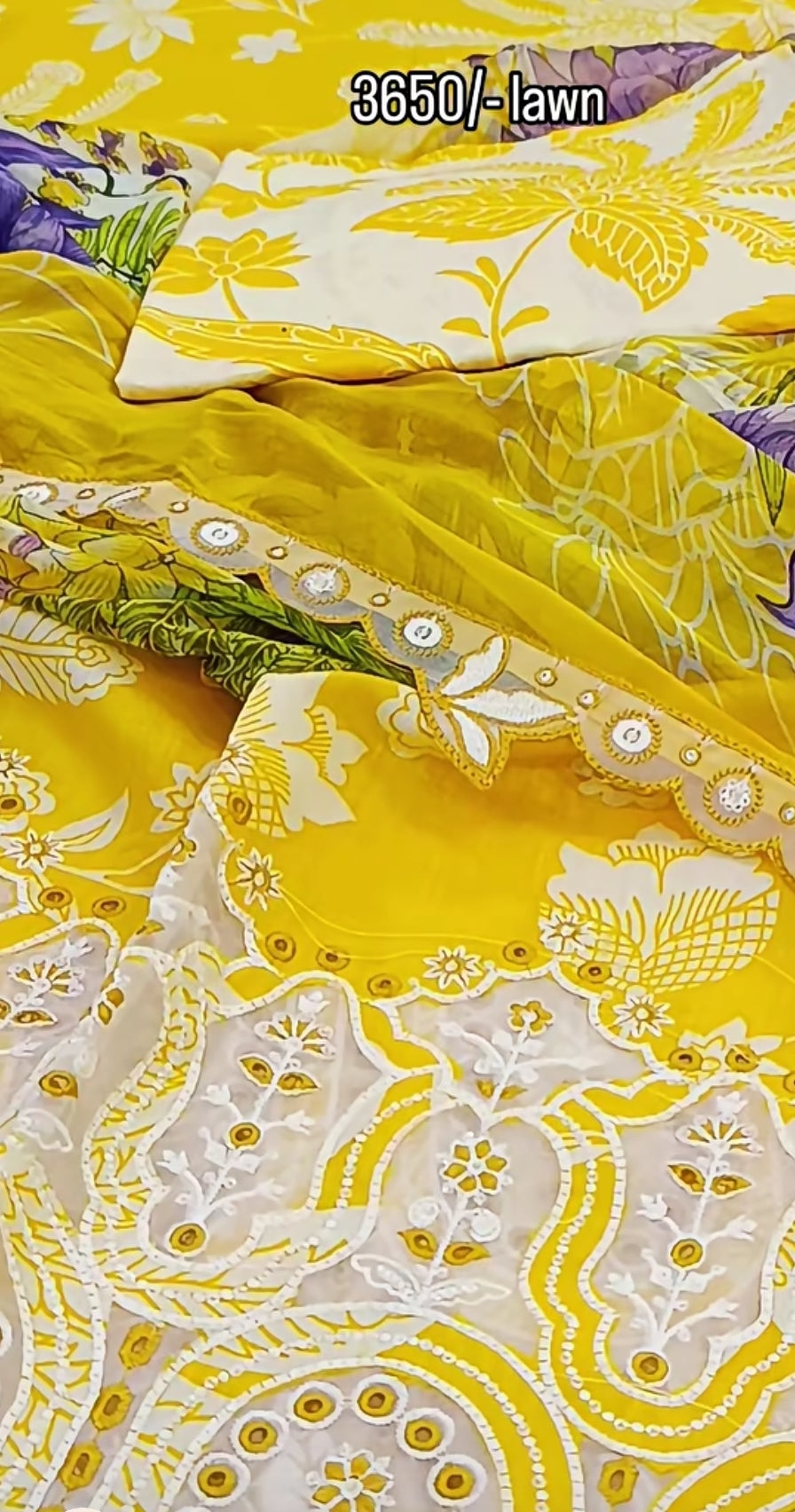 3pc lawn Sunday yellow print
