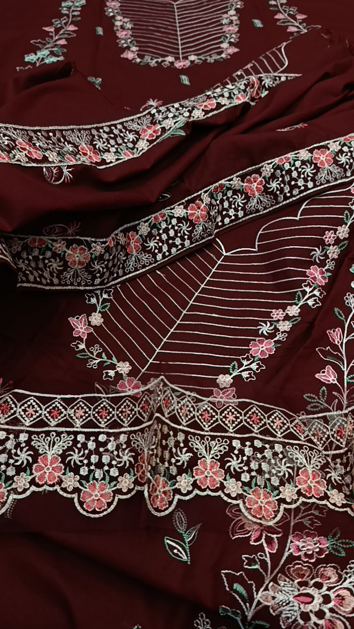 3pc Maya mehroon dhankh