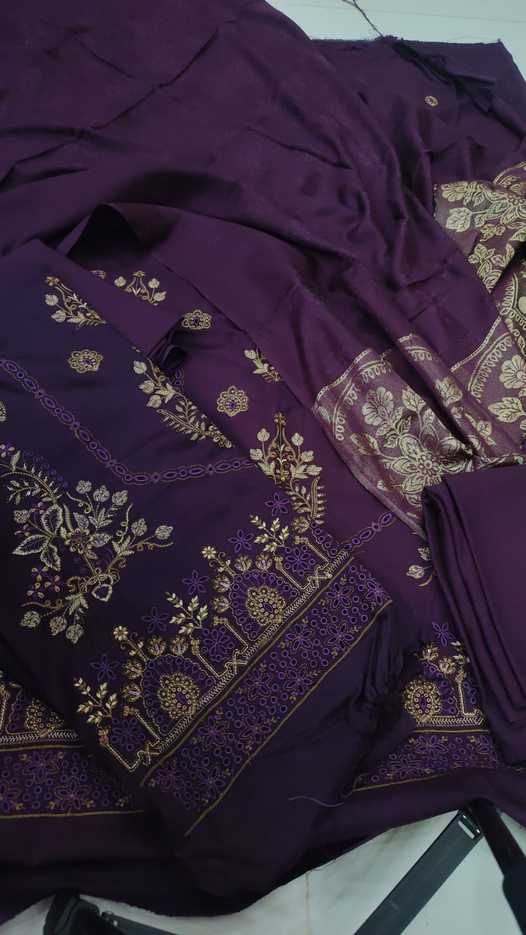 3pc kaaani shawl purple dhankh