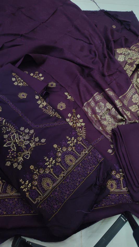 3pc kaaani shawl purple dhankh