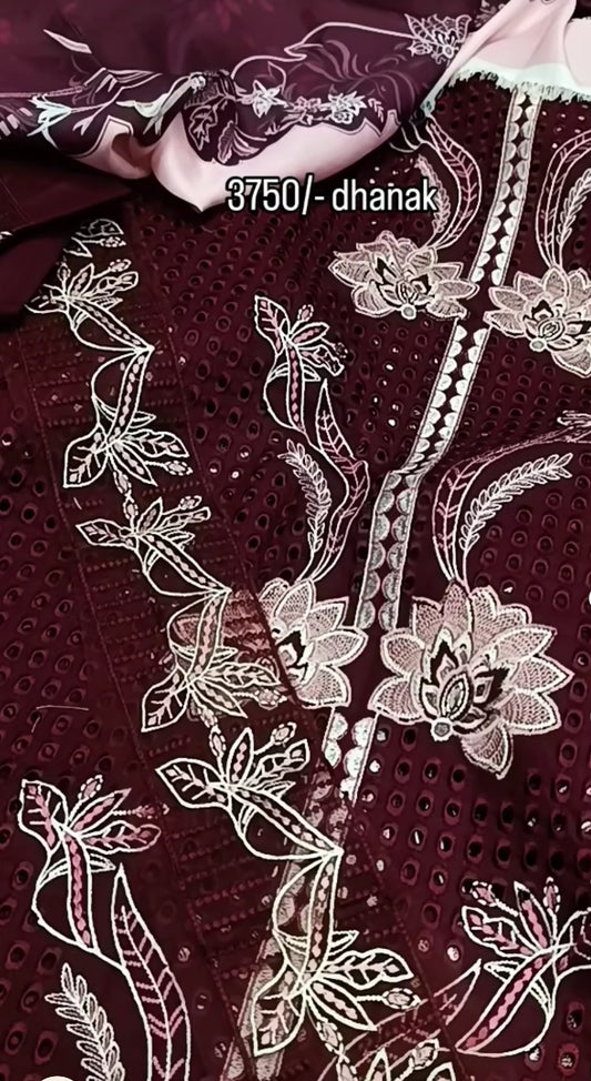 3pc Mahira mehroon dhnakh