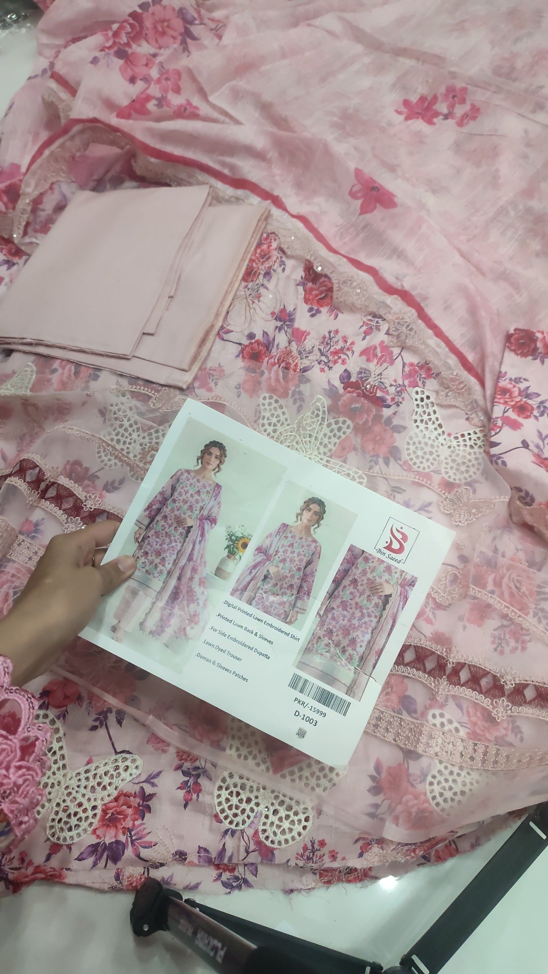 3pc duppata lawn pink butterfly sale