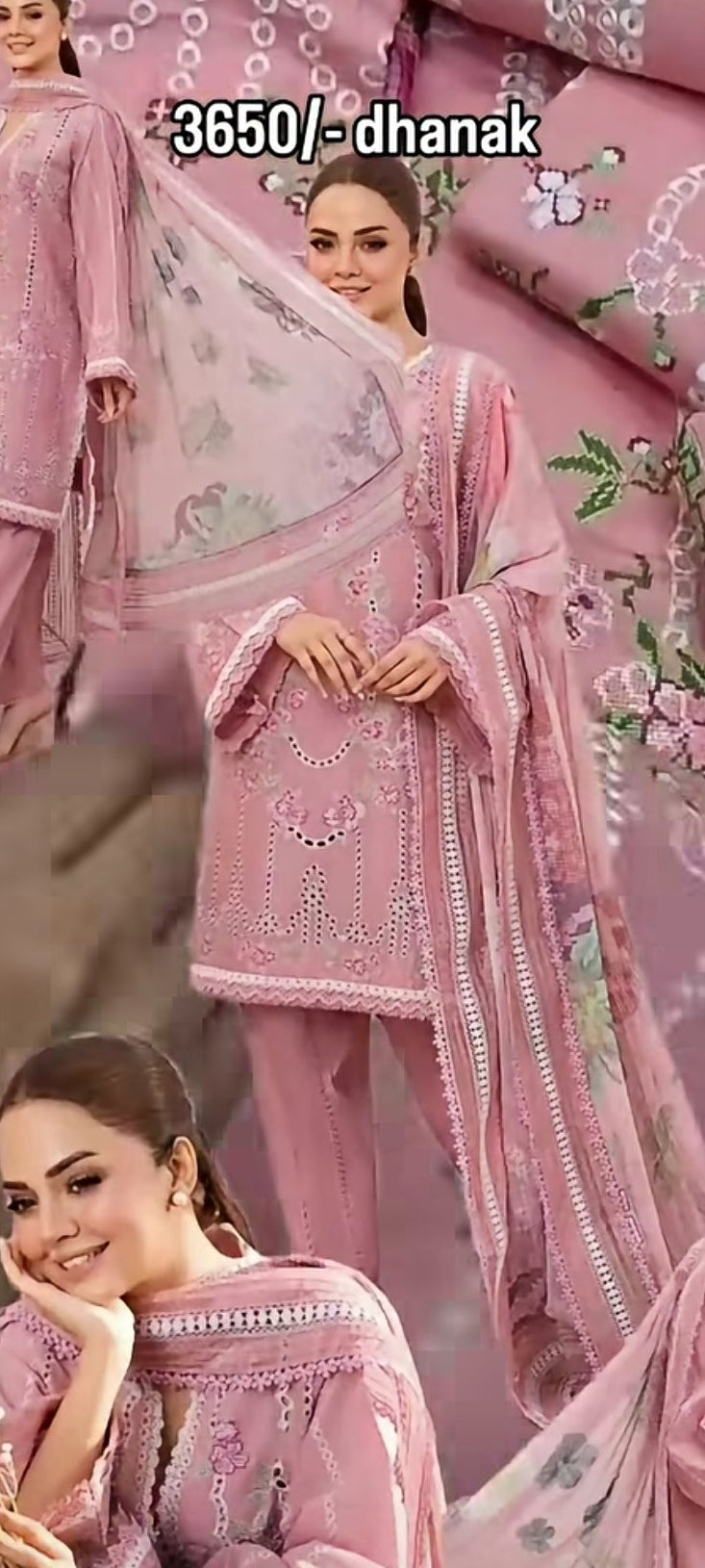 3pc sobia Nazir pink dhnakh