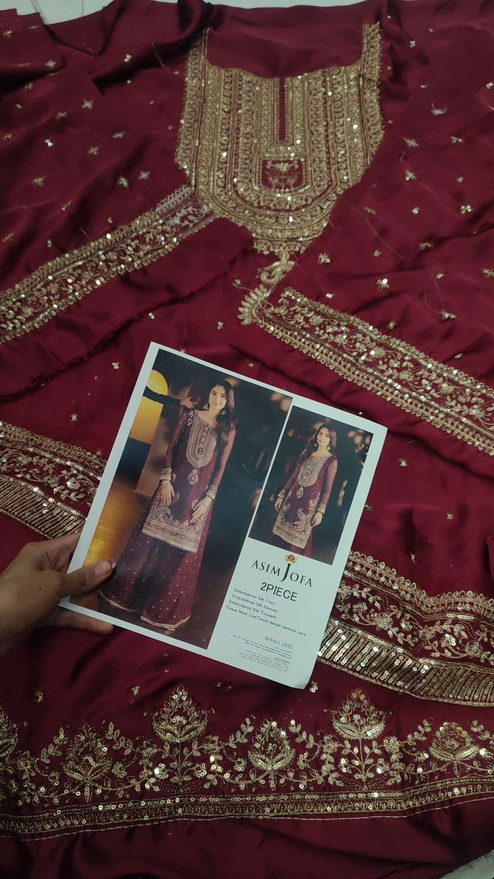 2pc Asim jofaaa mehroon silk