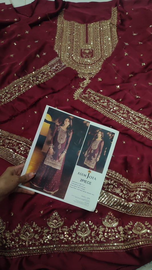 3pc Asim jofaaa mehroon silk