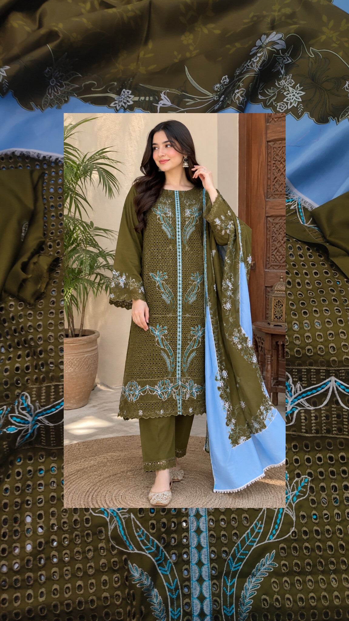 3pc seige bloom green dhankh