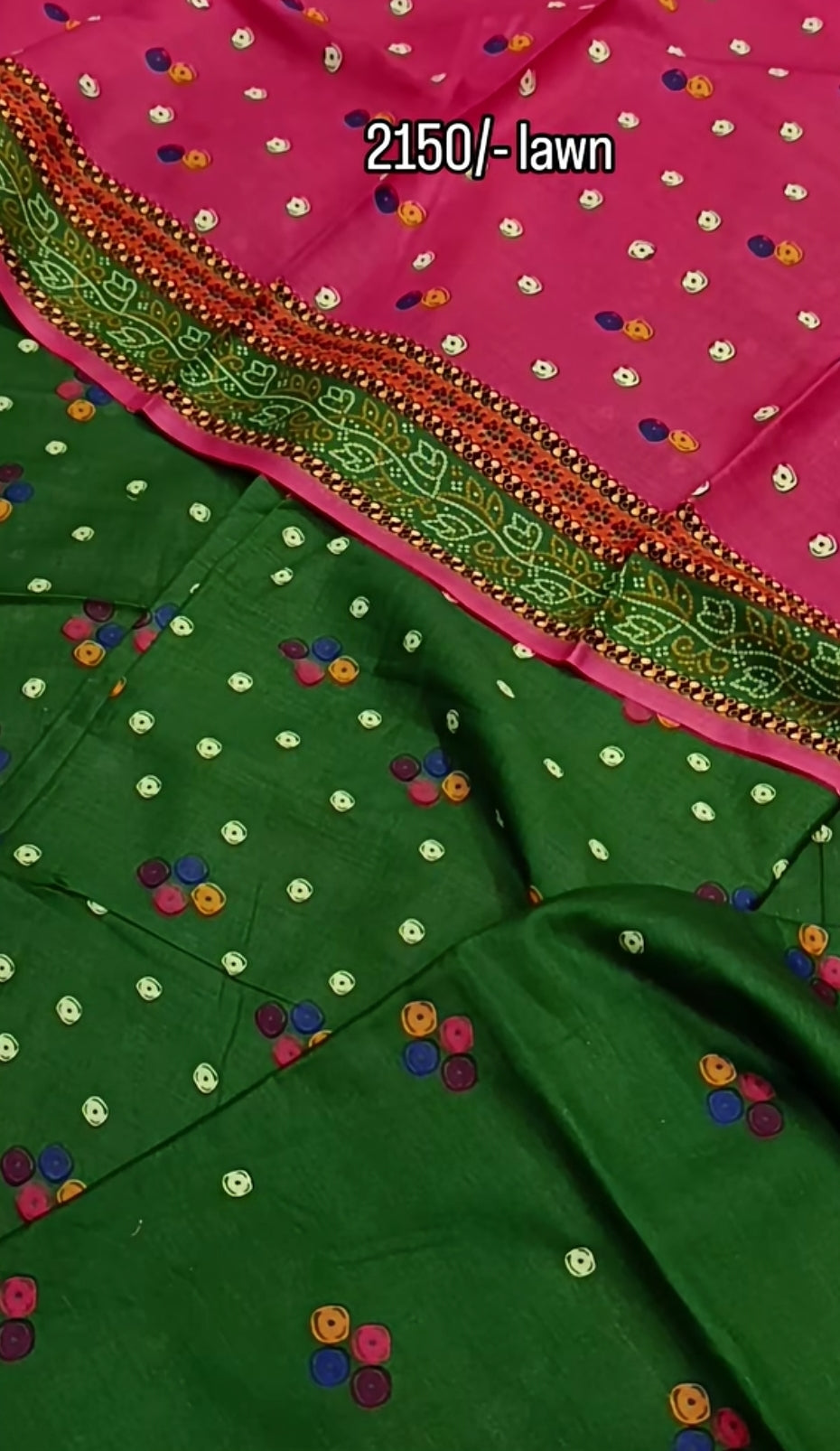 3pc polka green pink lawn
